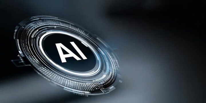 AI in Digital World: A cutting-edge representation of AI technology, a circular interface in a sleek, digital setting, representing the core of artificial intelligence. 