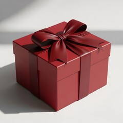 Fototapeta premium Elegant red gift box with ribbon bow on white background