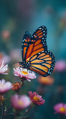 A beautiful butterfly perched on a flower in the garden on sunny day, Monarch butterfly (Danaus plexippus) on flower