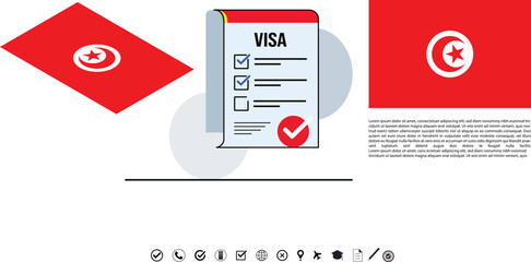 Visa Application Process Featuring Tunisian Flags, Documents, And Iconography For Brand Illustration.
