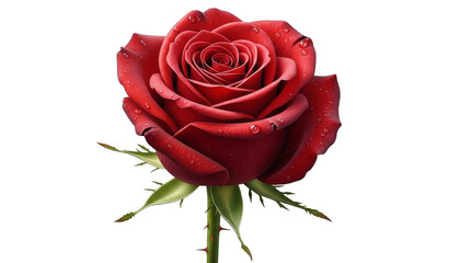 A single red rose with water droplets on its petals