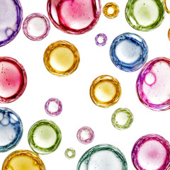 Colorful soap bubbles floating on transparent background
