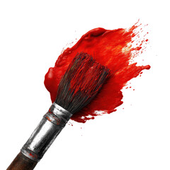Red Paint Brush Splatter on Transparent Background