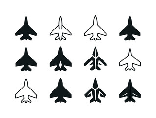 Obraz premium War Icon Set. War. Icon set. Set Logo of war: fighter jet symbol. harmonious logo variations of the same emblematic concept, each with different artistic