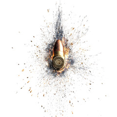 Bullet impact explosion on transparent background