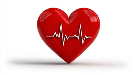 Red Heart with ECG Pulse Line 3D Illustration