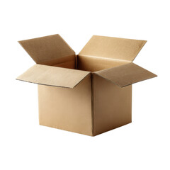 Open cardboard box with flaps up on transparent background