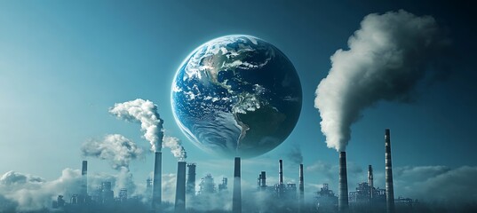 Pollution and global warming from industrial emissions and smoke worldwide affecting earth.