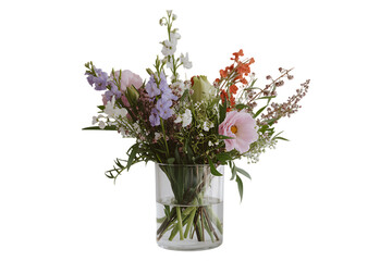 Elegant Floral Glass Bottle with Botanical Design on Transparent Background