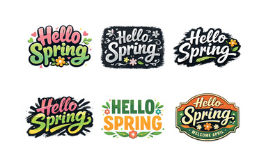 Fototapeta premium Harmonious Lettering Styles. Soft Spring Mood. Set lettering. harmonious lettering variations of the same emblematic concept, each with different artistic