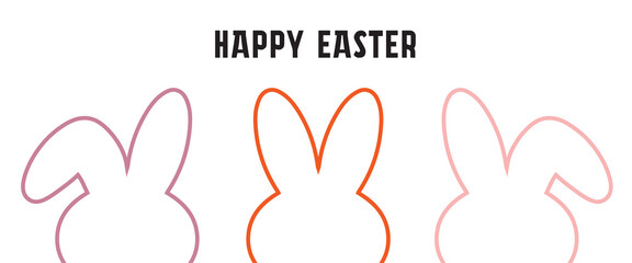 Fototapeta premium PrintStylish abstract illustration of three pink and orange bunny silhouettes for a modern Happy Easter greeting card, celebrating spring and joy.