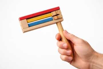 Colorful Wooden Roller Toy for Children, Featuring Bright Blocks in Red, Blue, and Yellow, Promoting Imagination and Fine Motor Skills Through Creative Play