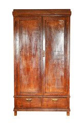 Antique wooden wardrobe or armoir on white isolated background.