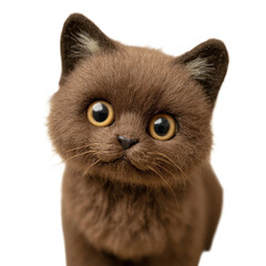 Brown cat portrait with yellow eyes on transparent background