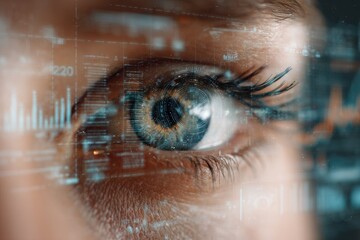 Close up of human eye with digital data overlay concept illustration