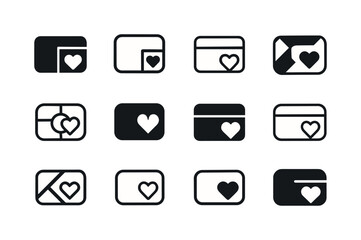 Small Business Logos. Marketing ideas for small businesses. Icon set. Set Logo of Marketing ideas for small businesses: loyalty card. harmonious logo