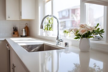 Fototapeta premium Clean modern kitchen with natural light and spotless countertops