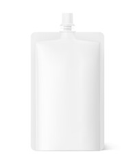 Spout pouch packaging bag mockup. Vector illustration isolated on white background. Front view. Can be use for template your design, presentation, promo, ad. EPS10.