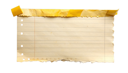 A torn paper with lines, taped to top, set against black backdrop