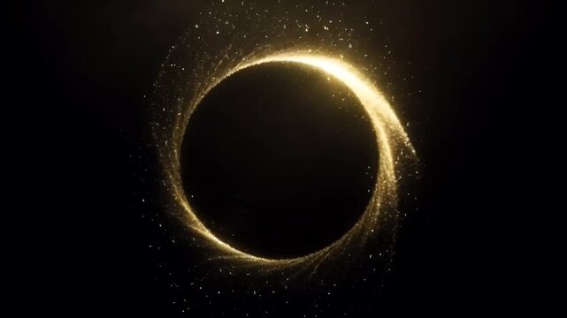 Animation orange light circle effects spin on black background.	
