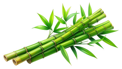 Fototapeta premium Illustration of a stack of fresh, vibrant green bamboo stalks with leaves