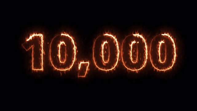 Number 10,000 Text Animation with Transparent Background, Glowing Outline Numeric Typography, Number ten thousand Animation in 4K.