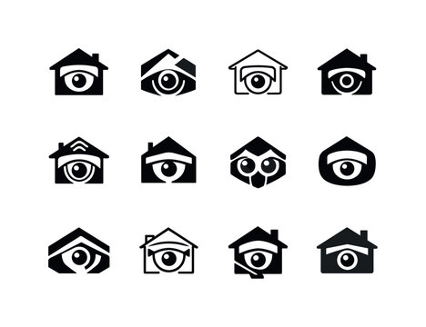 Smart Home Icon Set. Smart home integration in modern architecture. Icon set. Set Logo of Smart home integration in modern architecture: smart security camera.