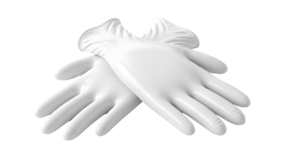 Pair of white disposable gloves on white background