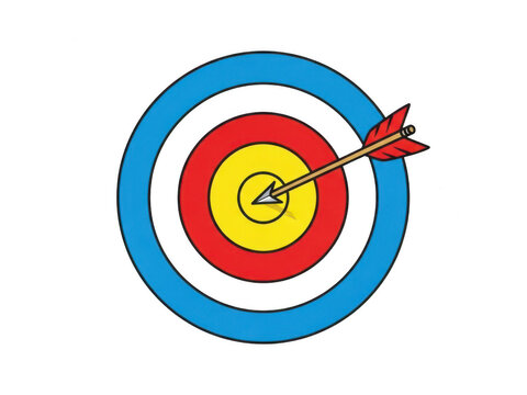 Arrow successfully hits the center of a target isolated on transparent background