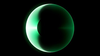 Glowing green moon in space with dark background lunar scene
