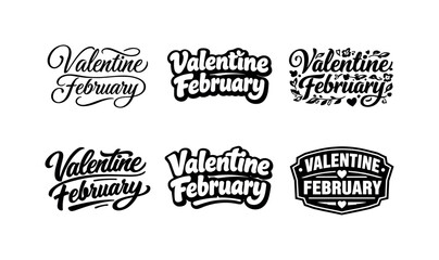 Fototapeta premium Valentine Word Art. Valentine February Word Stamps. Set lettering. harmonious lettering variations of the same emblematic concept, each with different artistic
