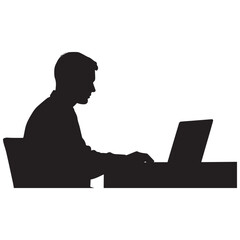 Man working on laptop in modern workspace silhouette