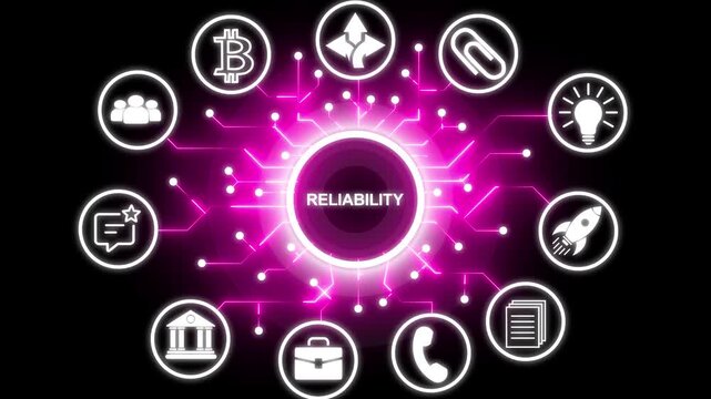 Reliability concept with interconnected icons background. Successful business strategy idea concept with circuit icon. Business, modern technology, internet and networking concept.
