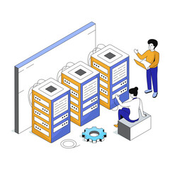 Db rack with gear, illustration of server configuration 