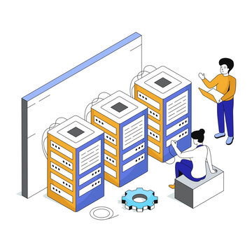 Db rack with gear, illustration of server configuration 