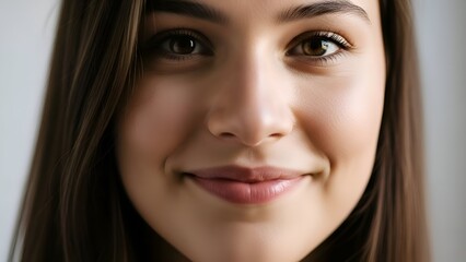 Fototapeta premium Close Up Portrait Of A Young Woman With Glitter Accents And Hazel Eyes In Front Of A White Background