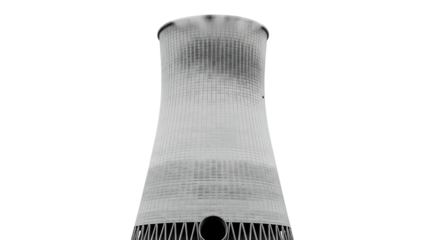 Cooling tower with metallic surface and structural details