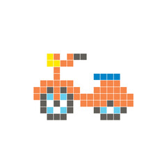 A flat pixel design made of geometric square color blocks on a clean icon layout. Pixel art scooter