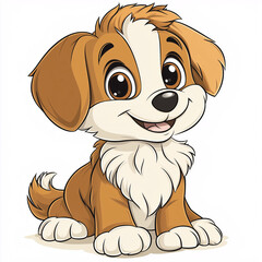 A cute cartoon illustration of a happy brown puppy character with a cheerful smiling face isolated on a white background as a funny canine vector drawing