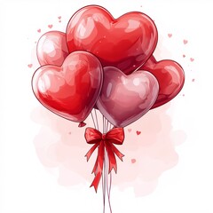A vibrant red heart shaped balloon floats with festive pink ribbons as a romantic symbol of love and happy Valentine celebration decoration for a holiday party gift card illustration