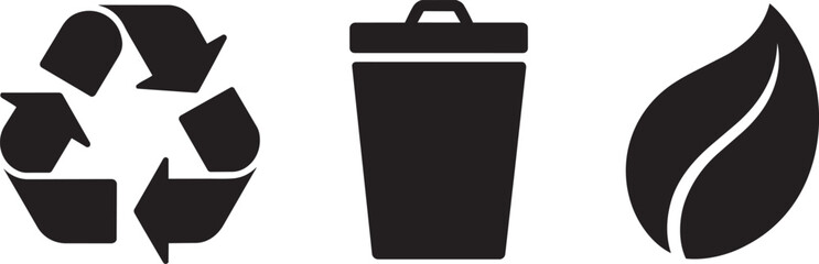 Recycle bin and leaf icons symbolizing eco friendly recycling and nature conservation