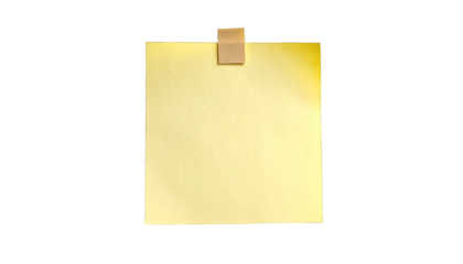 Yellow square notepad held by tan tape on black background