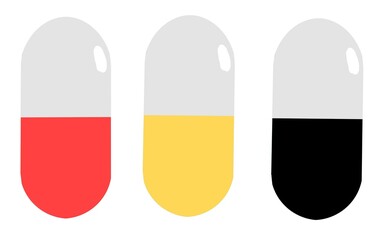 Several capsules arranged together, symbolizing medical treatment, dosage variety, and modern pharmaceutical care