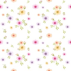 Fototapeta premium seamless floral pattern with delicate flowers on a clean white background.Soft and elegant design suitable for fabric,textile printing,wallpaper,stationery,wrapping paper,home decor, digital backgroun