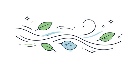 Obraz premium Minimalist Seasonal Renewal. Fresh air and renewal idea. Minimal abstract composition with flowing air lines, gentle leaves and subtle organic