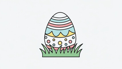 Colorful Easter Egg in Grass, Hand Drawn Illustration, Isolated on White