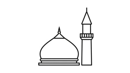 Mosque Dome and Minaret Icon on White Background