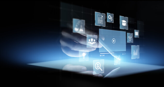 Digital Learning and Media Interface Displayed on an Interactive Tablet Screen. - Powered by Adobe