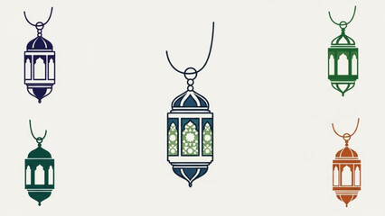 Colorful Islamic Lantern Pendants on White Background