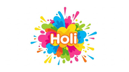 Colorful Holi Festival Splash with Paints and Text on White Background